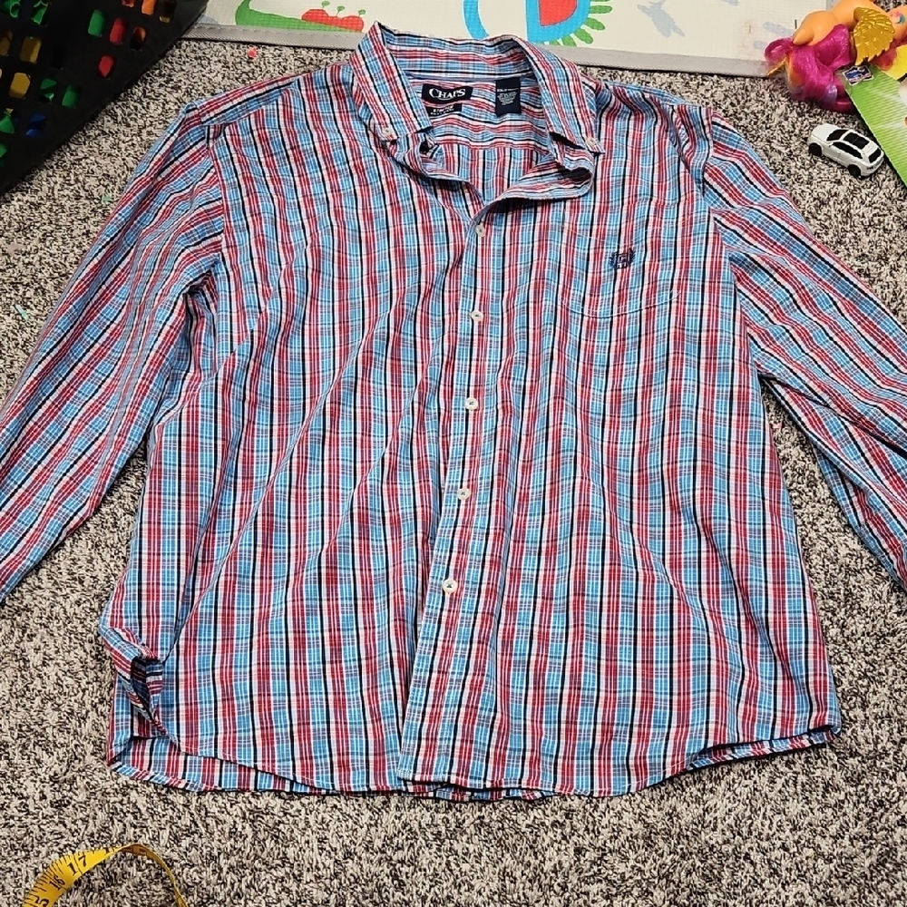Chaps Men's Vibrant Red and Blue Checkered Shirt